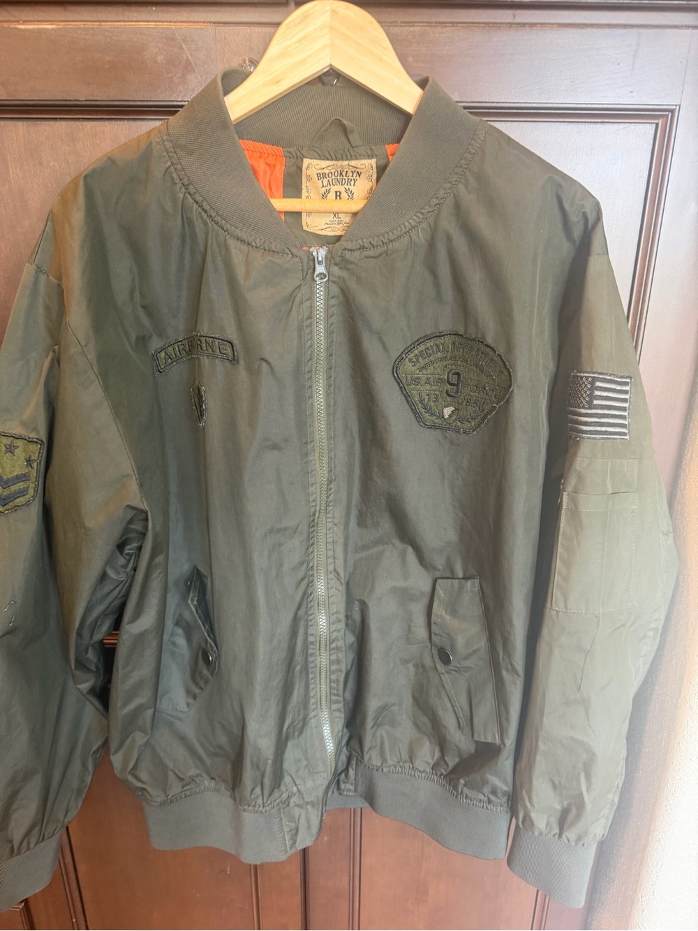 Brooklyn Laundry olive green military-style bomber jacket xl